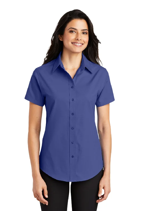 Port Authority Womens Easy Care Wrinkle Resistant Short Sleeve Button Down Shirt - Mediterranean Blue Fashionable Pleated Short Shirt