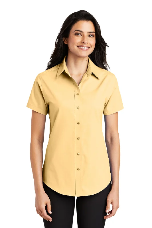 Port Authority Womens Easy Care Wrinkle Resistant Short Sleeve Button Down Shirt - Yellow - Closeout Classic Button-Up Short Tee