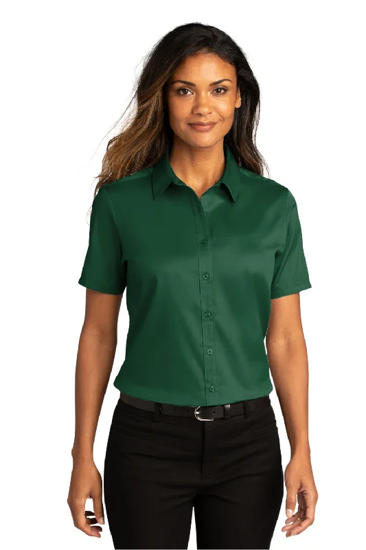 Port Authority Womens SuperPro Wrinkle Resistant React Short Sleeve Button Down Shirt - Dark Green Comfortable Short Sleeve Blouse