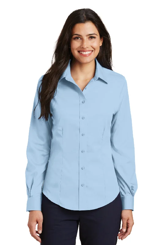 Port Authority Womens Wrinkle Resistant Long Sleeve Button Down Shirt - Sky Blue - Closeout Cozy Striped Short Sleeve