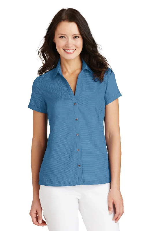 Port Authority Womens Wrinkle Resistant Short Sleeve Button Down Camp Shirt - Celadon Blue - Closeout Chic Silk Short Sleeve Shirt