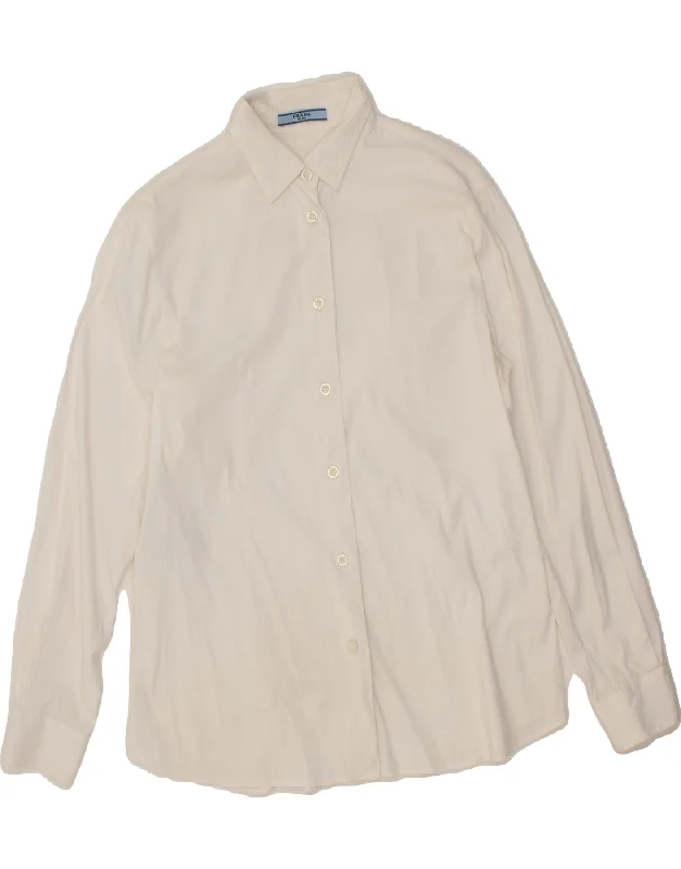 PRADA Womens Shirt IT 44 Medium White Cotton Relaxed Button-Down Short Shirt