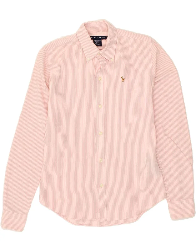 RALPH LAUREN Womens Shirt US 4 Small Pink Striped Cotton Comfortable Graphic Short Sleeve