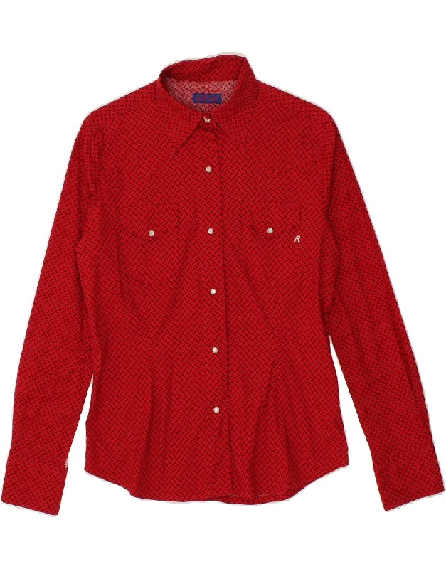 REPLAY Womens Shirt UK 14 Large Red Spotted Cotton Casual Slouchy Short Sleeve