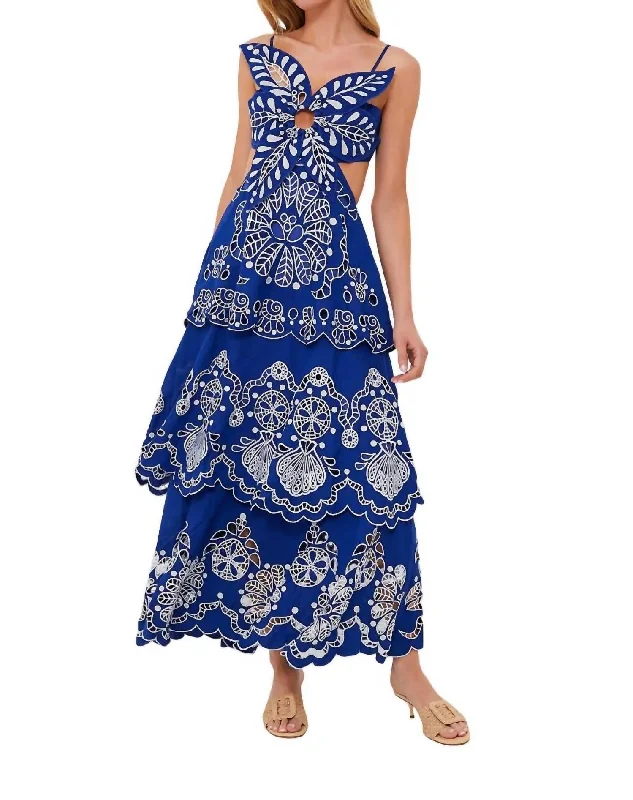 Richelieu Linen Midi Dress In Blue Flower Stylish Wraparound Midi Dress