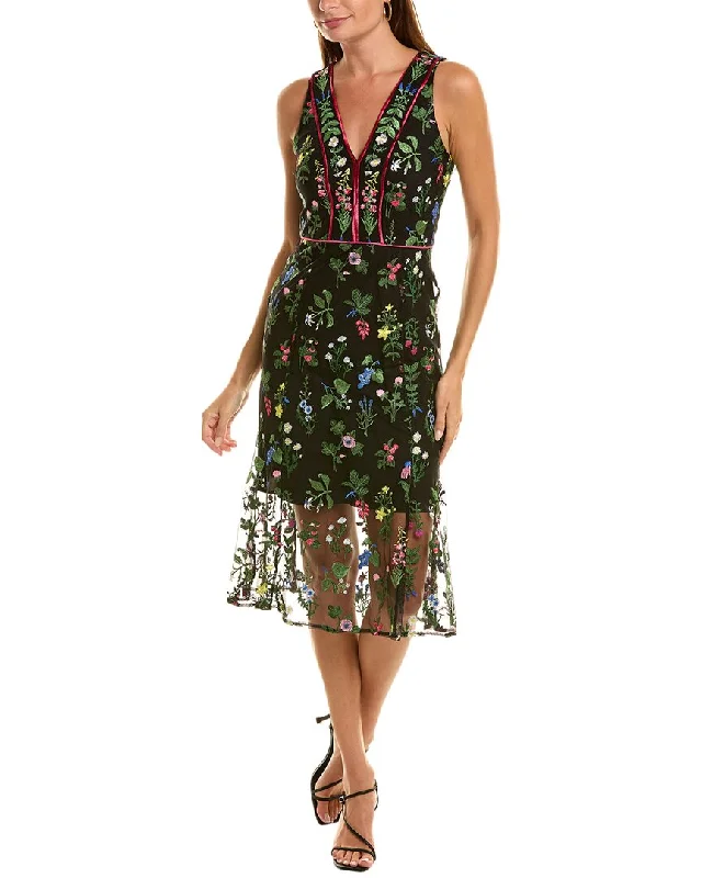 Sam Edelman Botanical Embroidered Midi Dress Comfortable Stretch Midi Dress