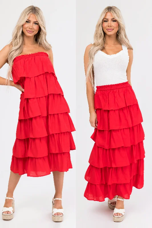 Scarlet Ruffle Convertible Maxi Skirt Midi Dress Comfortable Short Sleeve Midi Dress