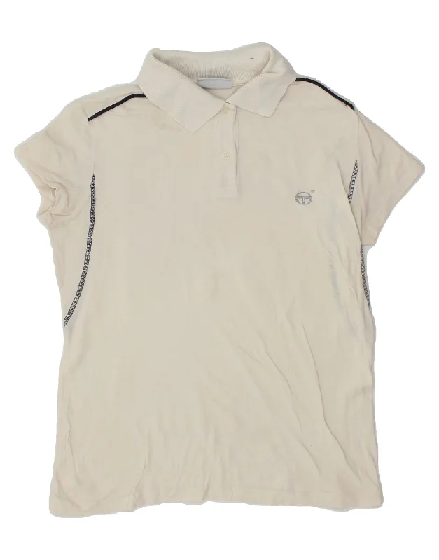 SERGIO TACCHINI Womens Polo Shirt UK 12 Medium White Comfortable Peplum Short Shirt