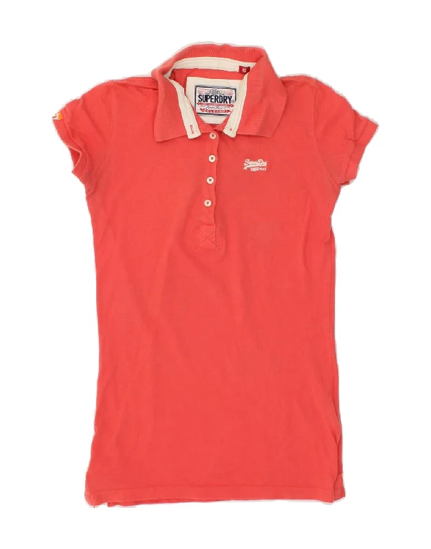 SUPERDRY Womens Polo Shirt UK 10 Small Orange Cotton Elegant Lace Short Sleeve