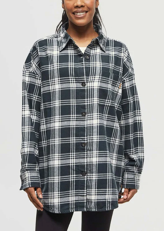 Tentree Women's Fernwood Flannel Button Up Shirt Fashionable Cuffed Short Sleeve