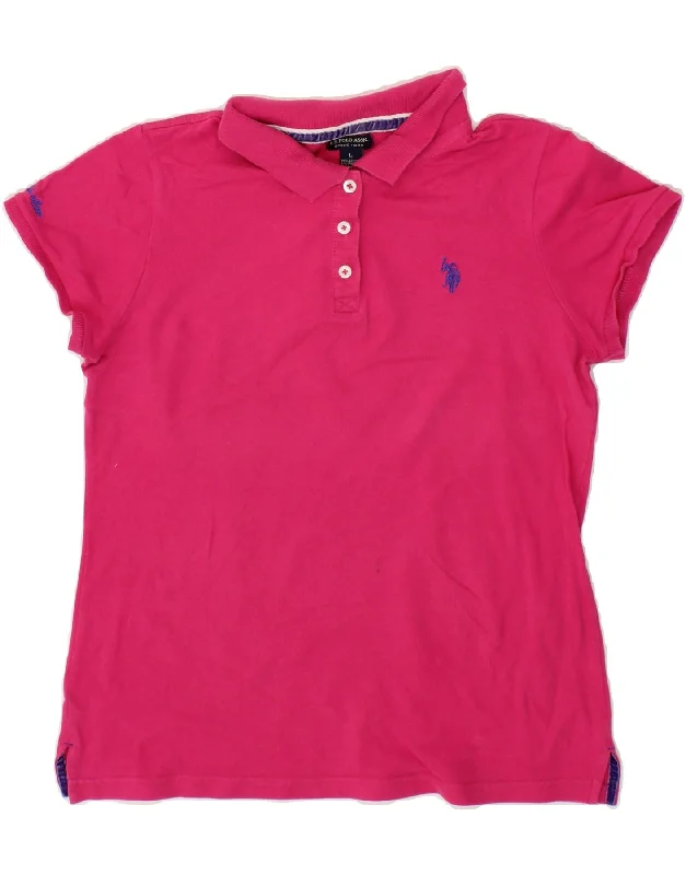 U.S. POLO ASSN. Womens Polo Shirt UK 14 Large Pink Cotton Trendy Sleeveless Short Shirt