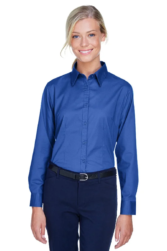 UltraClub Womens Whisper Long Sleeve Button Down Shirt - Royal Blue - Closeout Relaxed Fit Short Blouse