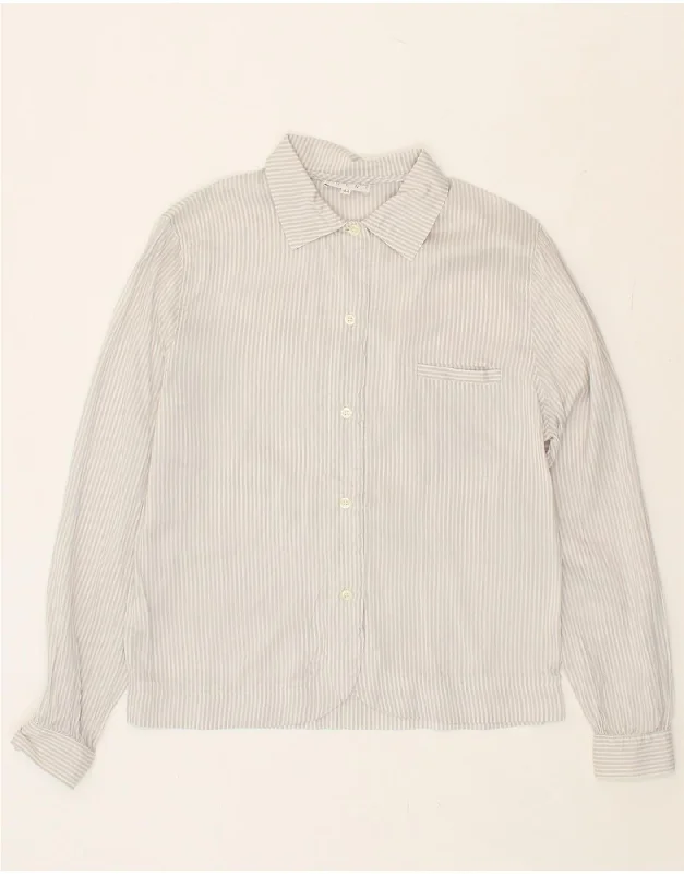 VINTAGE Womens Shirt Blouse IT 44 Medium Grey Striped Silk Comfortable Flowing Short Sleeve