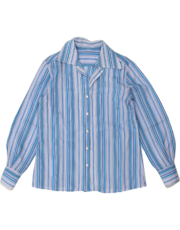 VINTAGE Womens Shirt IT 40 Small Blue Striped Fashionable Sheer Short Shirt