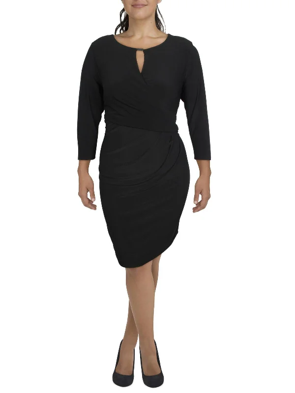 Womens Jersey Faux Wrap Midi Dress Comfortable Short Sleeve Midi Dress