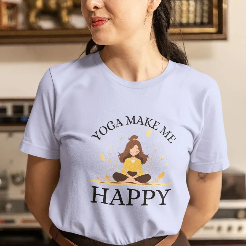 Yoga Make Me Happy Round Neck Half Sleeve Classic T-Shirt Mesh Blend Leather Blend Suede Blend