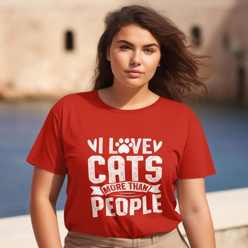 I Love Cats More than People Round Neck Half Sleeve Classic T-Shirt Graphic T-Shirt Round Neck Polyester