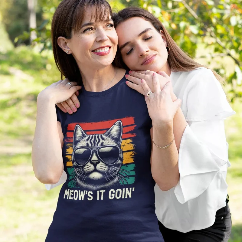 Meow's It Goin' Round Neck Half Sleeve Classic T-Shirt Handmade Hand-knitted Hand-woven