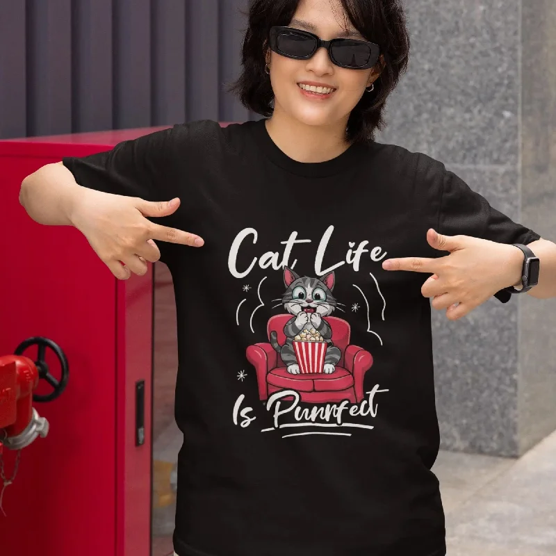 Cat Life is Perfect Round Neck Half Sleeve Classic T-Shirt Layered Multi-layer Single Layer