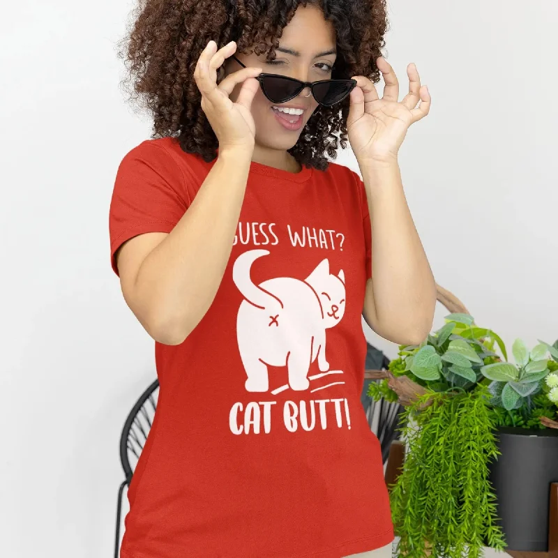 Guess What? Cat Butt! Round Neck Half Sleeve Classic T-Shirt Real Fur Shearling Chenille