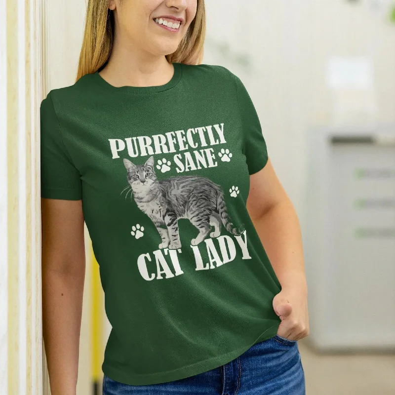 Purrfectly Sane Cat Lady Round Neck Half Sleeve Classic T-Shirt Solid Print Embellished