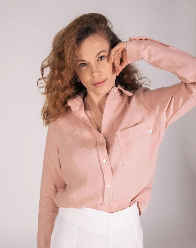 Zalabis Linen Shirt Pink Stylish Short Sleeve Top