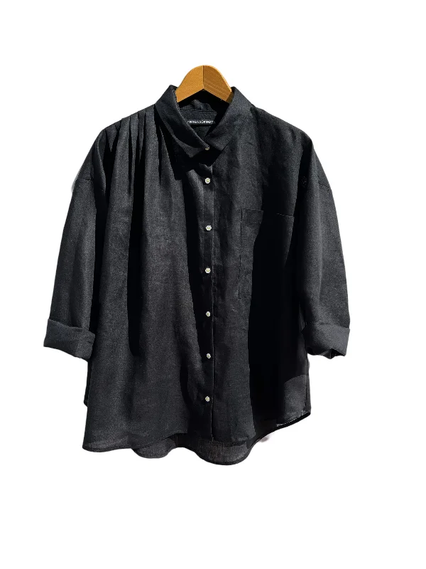 Acant Shirt Winter Linen Black Elegant Lace-Trimmed Short Shirt