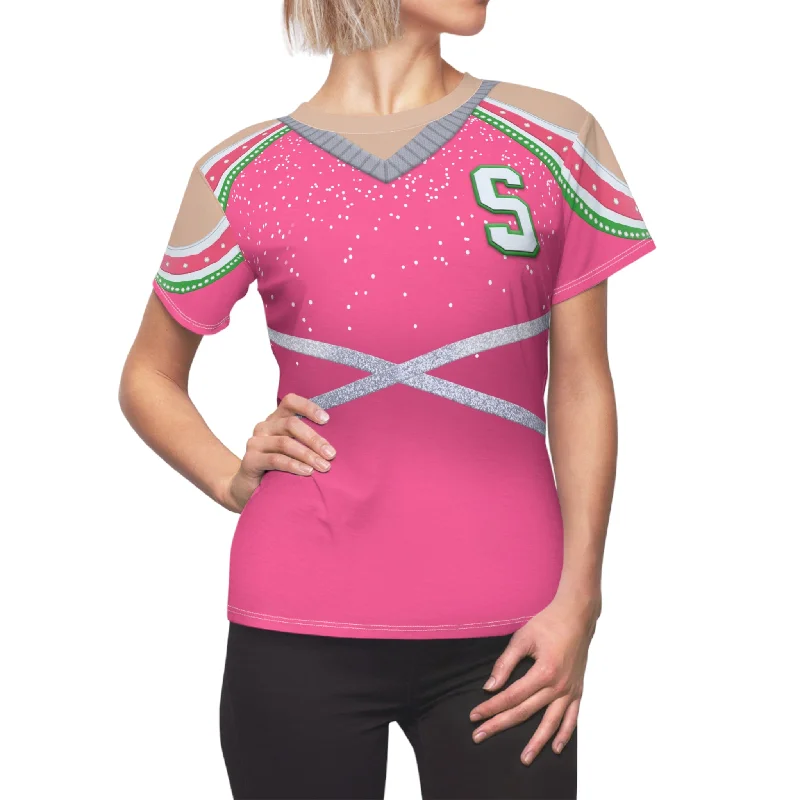 Addison Cheerleader Women's Shirt, Zombies The Re-Animated Series Costume Fashionable Cuffed Short Sleeve Addison Cheerleader Women's Shirt, Zombies The Re-Animated Series Costume Fashionable Cuffed Short Sleeve