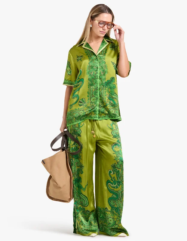 Solaris Shirt - Olive Chic Embellished Short Sleeve