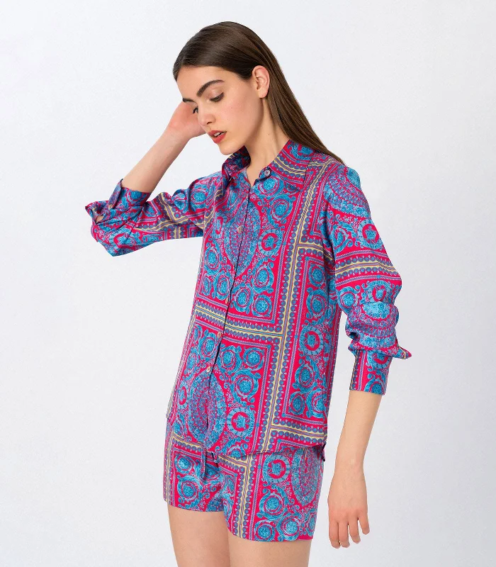 Amelie Print Long-sleeve Shirt Fashionable Pleated Short Shirt