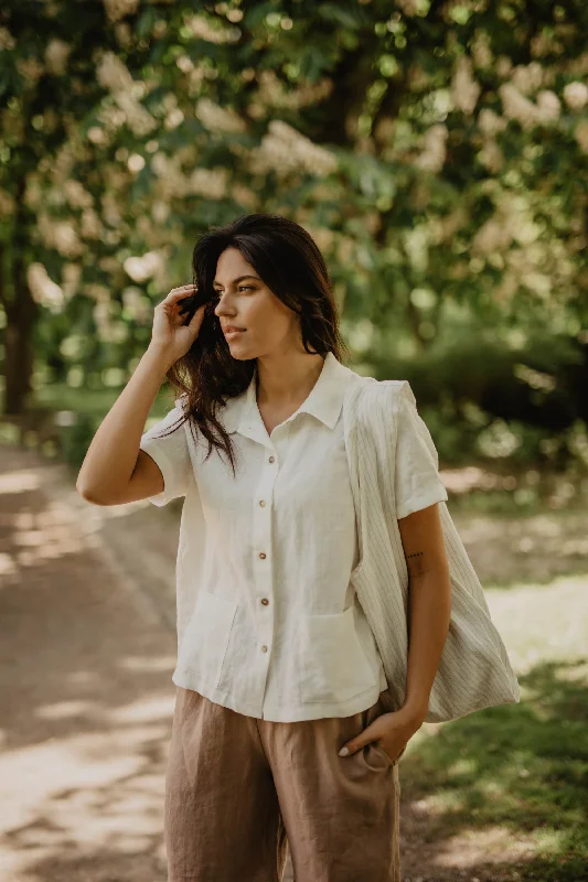 Scarlett Linen Summer Shirt Fashionable Cuffed Short Sleeve