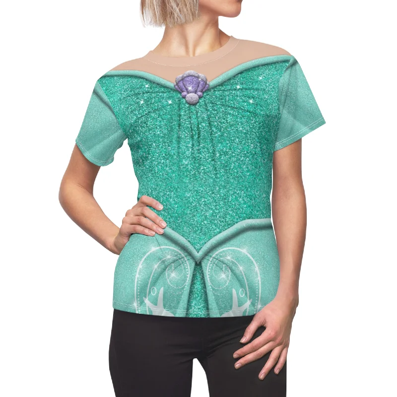 Ariel Green Women's Shirt, The Little Mermaid Evening Costume Fashionable Sheer Short Shirt Ariel Green Women's Shirt, The Little Mermaid Evening Costume Fashionable Sheer Short Shirt
