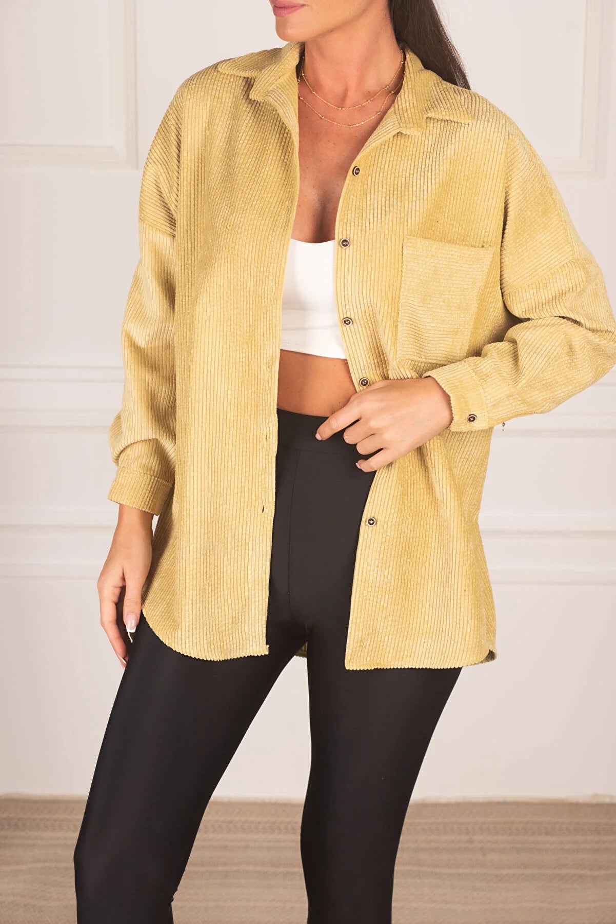 Armonika Women's Beige Pocketed Oversize Velvet Long Basic Shirt Cozy Knit Short Sleeve Top Armonika Women's Beige Pocketed Oversize Velvet Long Basic Shirt Cozy Knit Short Sleeve Top