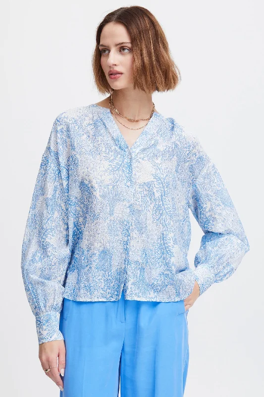 Atelier Reve 20119945 IRTHEA Marina Doodle Blue Flower Print Shirt Relaxed Fit Short Tunic Atelier Reve 20119945 IRTHEA Marina Doodle Blue Flower Print Shirt Relaxed Fit Short Tunic