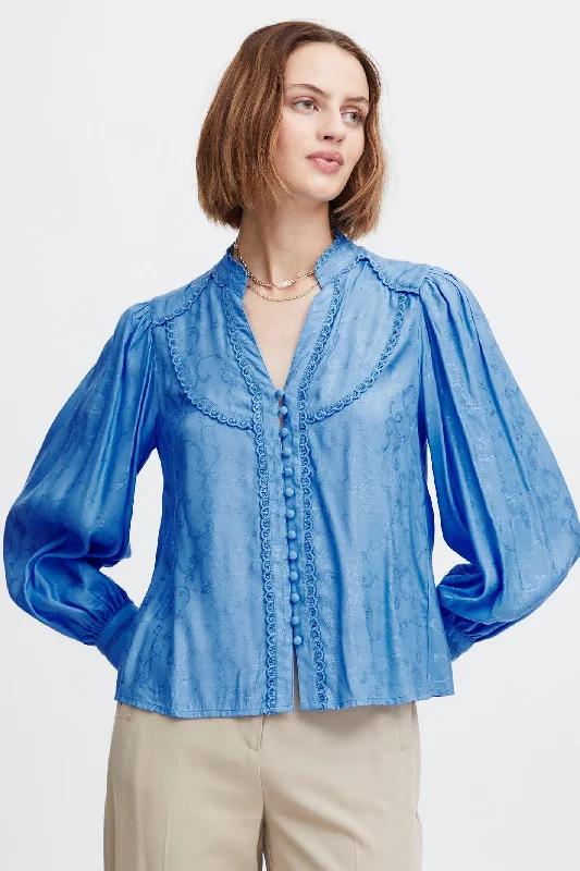 Atelier Reve 20120201 IRLOWLY SH Marina Blue Shirt Top Fashionable Tied Short Sleeve Atelier Reve 20120201 IRLOWLY SH Marina Blue Shirt Top Fashionable Tied Short Sleeve