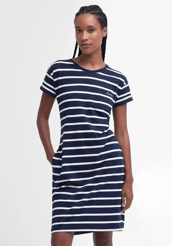 Barbour Womens Otterburn Stripe Cotton T-Shirt Dress, Navy & White Chenille Fabric Brocade Fabric Lace Fabric