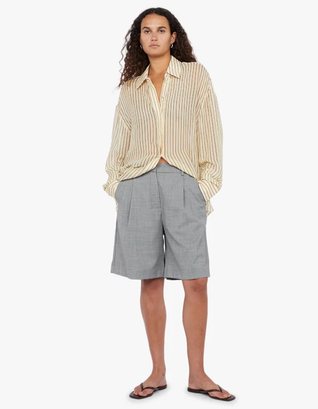 Anise Shirt - Butter/ Plum Stripe Fashionable Pleated Short Shirt