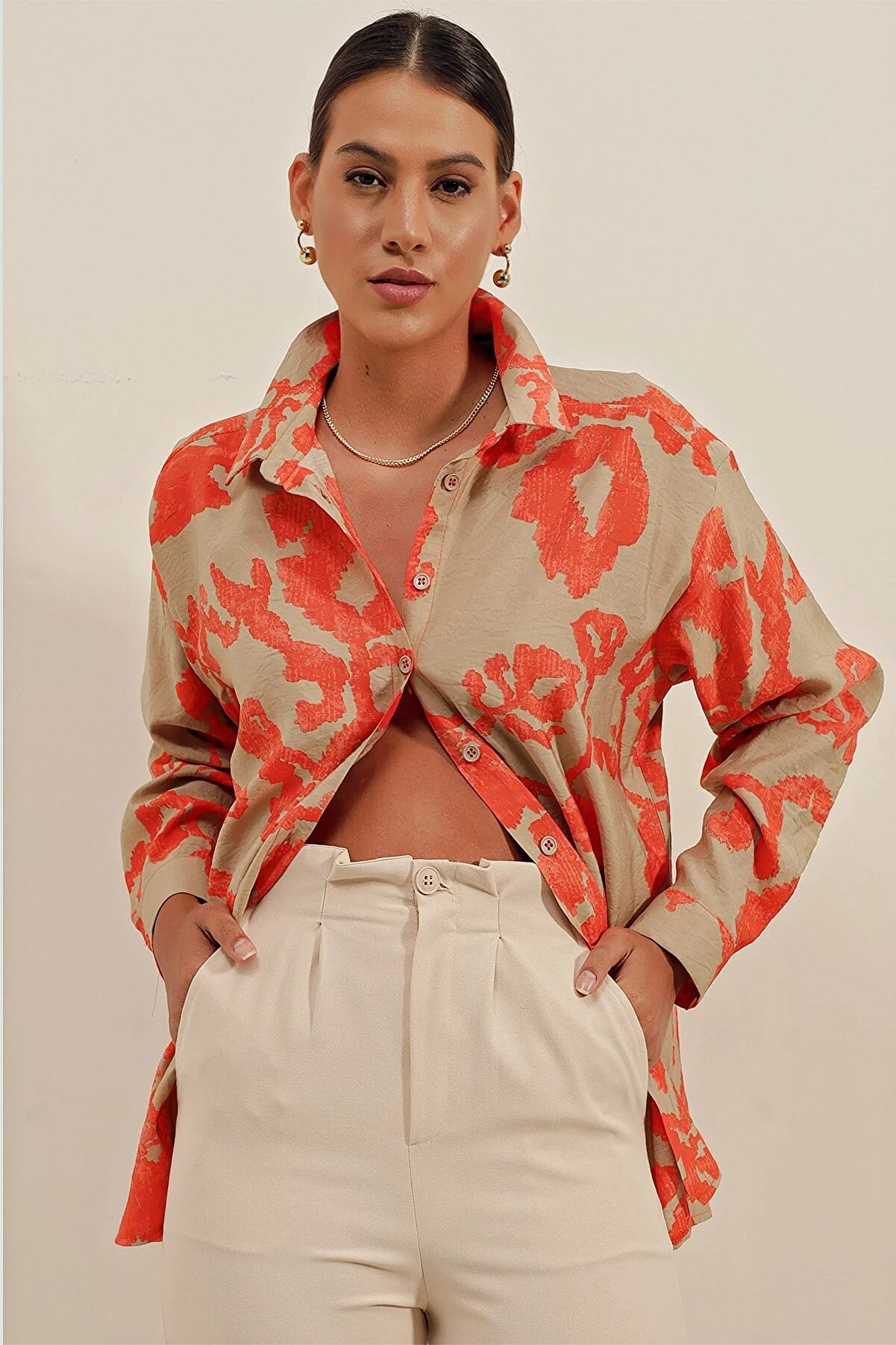 Bigdart Women's Orange Oversize Long Basic Shirt Casual Loose Short Sleeve
