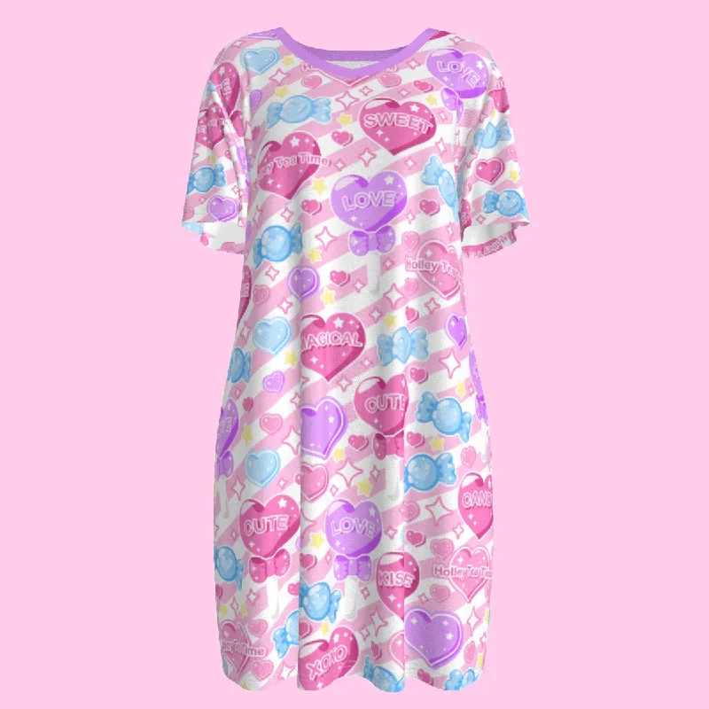 Candy Love Hearts (Colorful Cutie) Women's T-shirt Dress Solid Print Embellished
