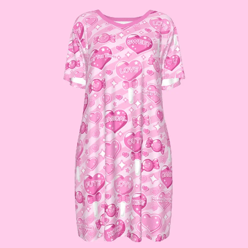 Candy Love Hearts (Pink Cutie) Women's T-shirt Dress Satin Blend Silk Blend Wool Blend Candy Love Hearts (Pink Cutie) Women's T-shirt Dress Satin Blend Silk Blend Wool Blend