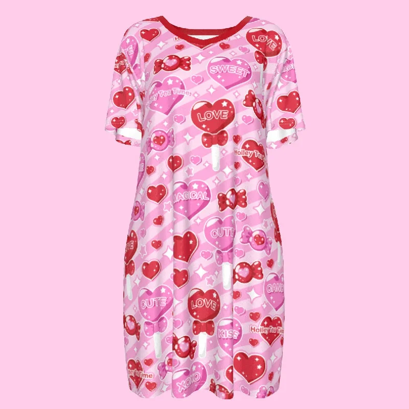 Candy Love Hearts (Red Cutie) Women's T-shirt Dress Spandex Blend Rayon Blend Denim Blend Candy Love Hearts (Red Cutie) Women's T-shirt Dress Spandex Blend Rayon Blend Denim Blend