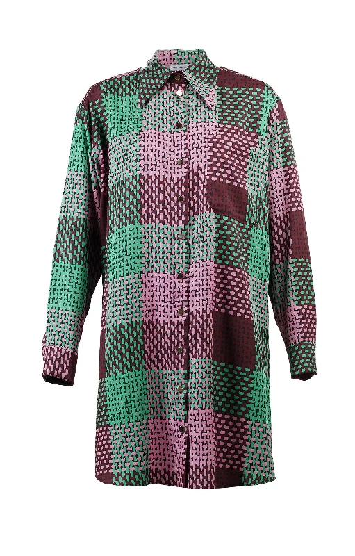 Chamonix Oversized Long Shirt Checked Green Elegant Longline Short Shirt