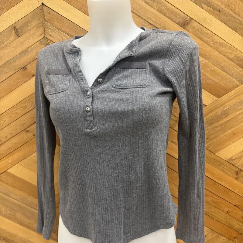 Chaps - Women's L/S Henley Shirt: Grey-women-XS Petite Chic Silk Short Sleeve Shirt