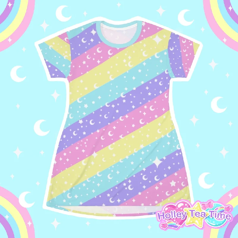 Cosmic Rainbow All Over Print T-Shirt Mini Dress Anti-Pilling Machine Wash Handmade