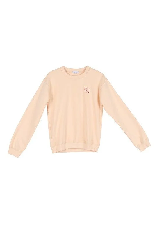 Lilou | Cream sweat shirt with embo Casual Plain Short Shirt