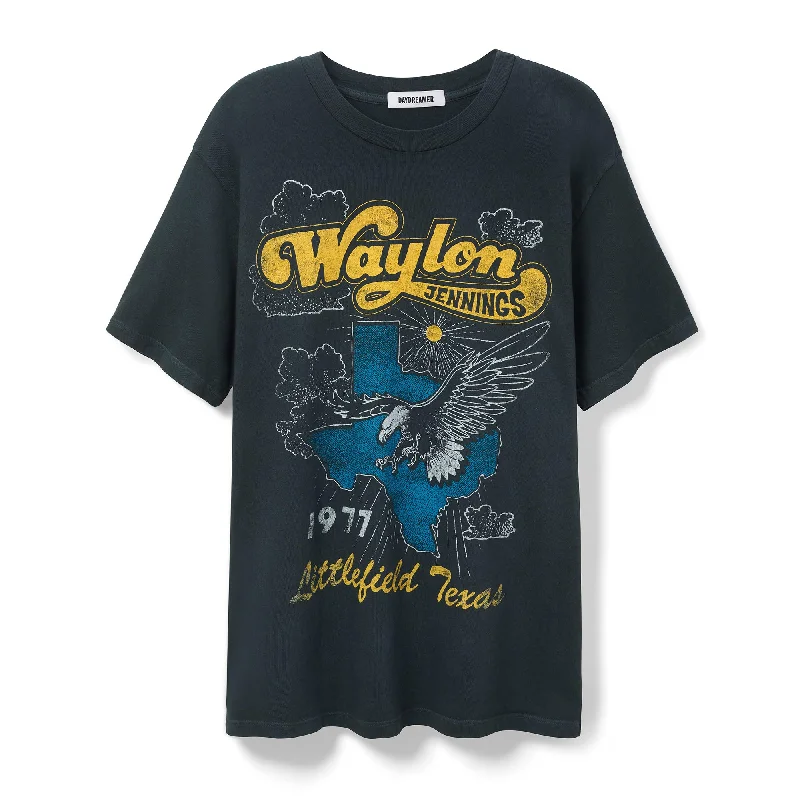 Daydreamer Waylon Jennings Women's Tee Shirt Fashionable Button-Front Short Sleeve