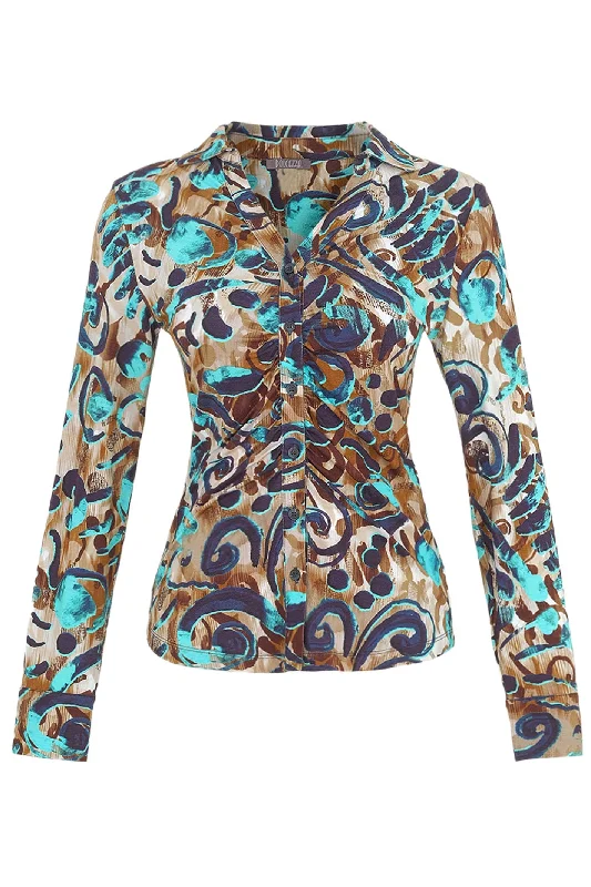 Dolcezza 74102 Shirt brown Fascination With Colours Print Classic V-Neck Short Shirt Dolcezza 74102 Shirt brown Fascination With Colours Print Classic V-Neck Short Shirt