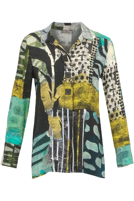 Dolcezza 74624 Shirt Black Mono Leaf Print Relaxed Fit Short Shirt