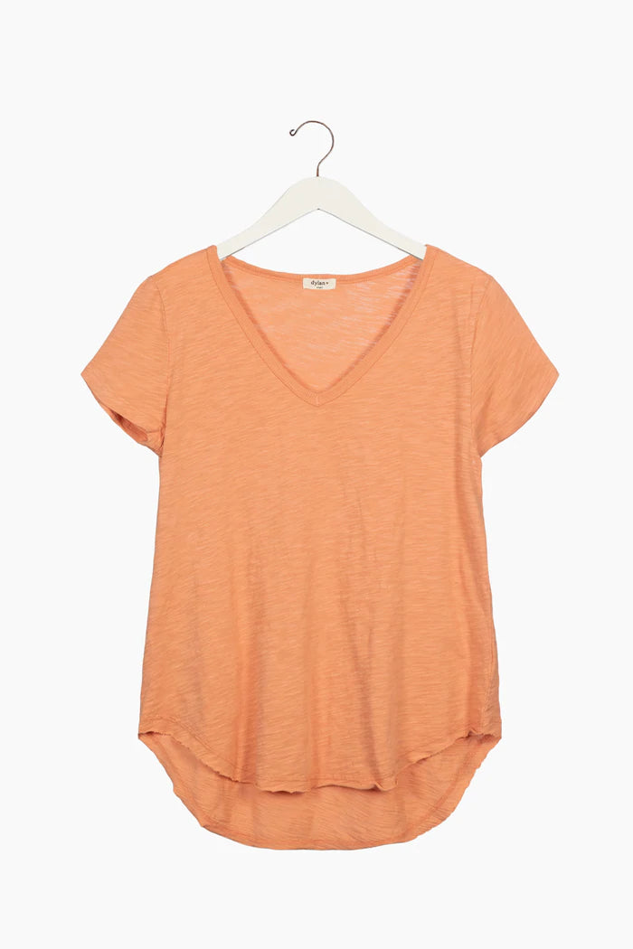 Dylan Slub Cotton Shirt Tail V-Neck Tee Festival Comfortable Flowing Short Sleeve
