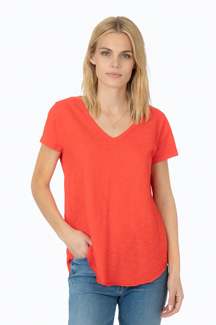 Dylan Slub Cotton Shirt Tail V-Neck Tee New Red Cozy Plain Short Sleeve